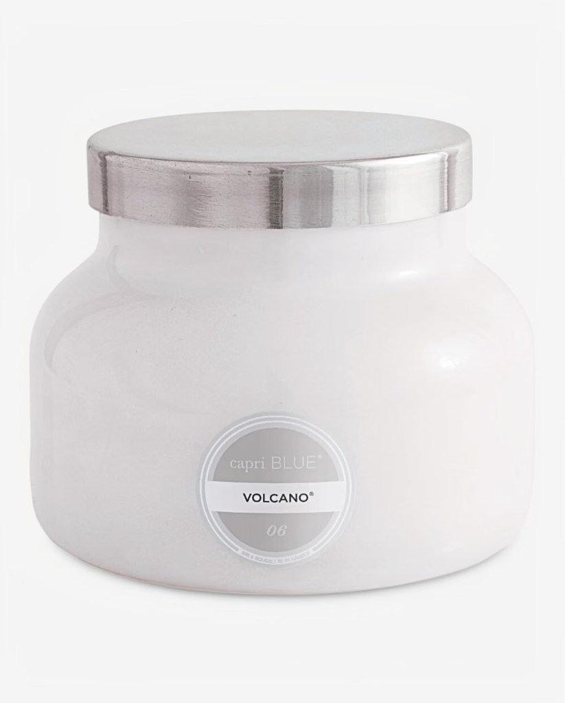 White candle warmer with silver top