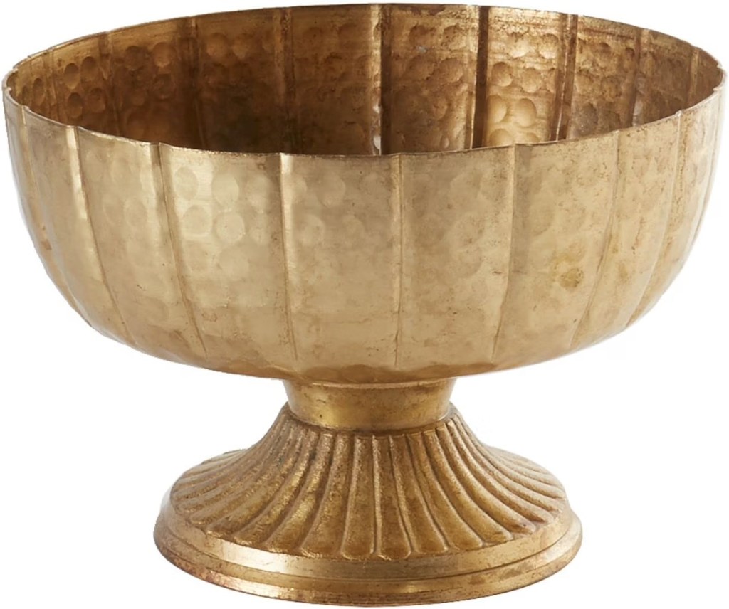 Hammered gold decorative bowl with scalloped edge